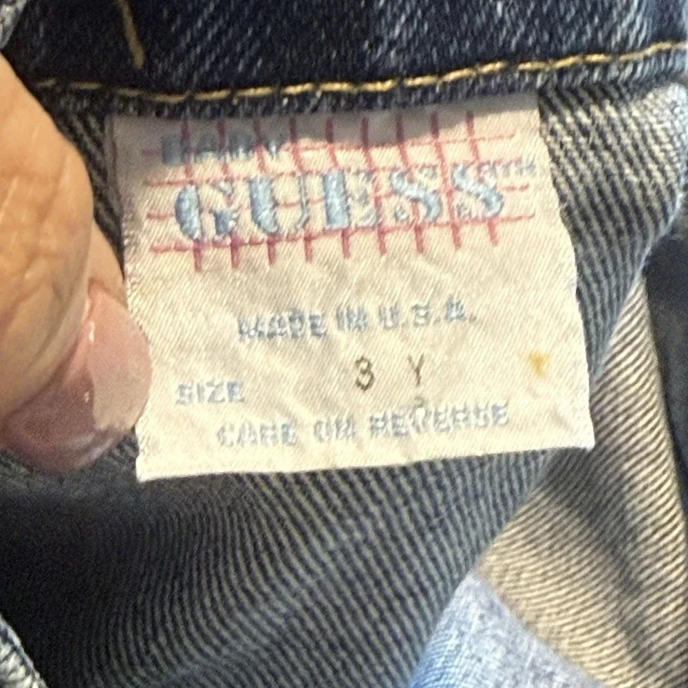 Vintage GUESS Denim Jean Jumper Dress Size 3T USA Made Classic 90s Blue